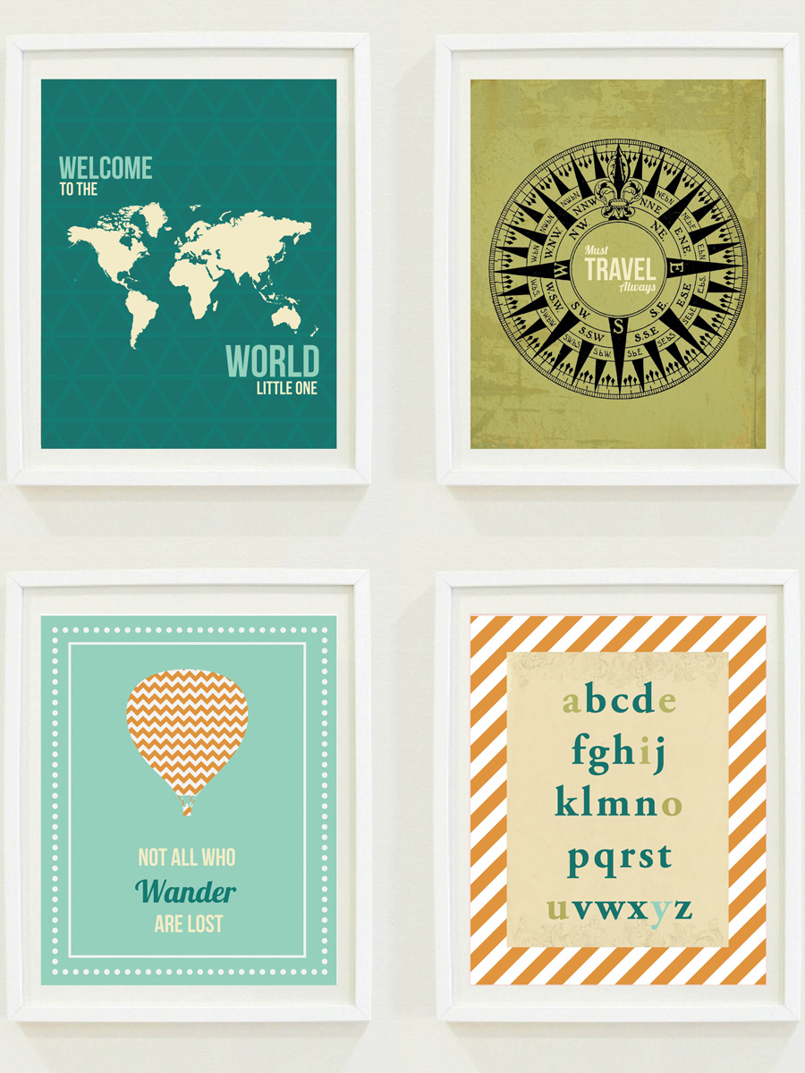 nursery prints around the world travel nursery alphabet hot air balloon